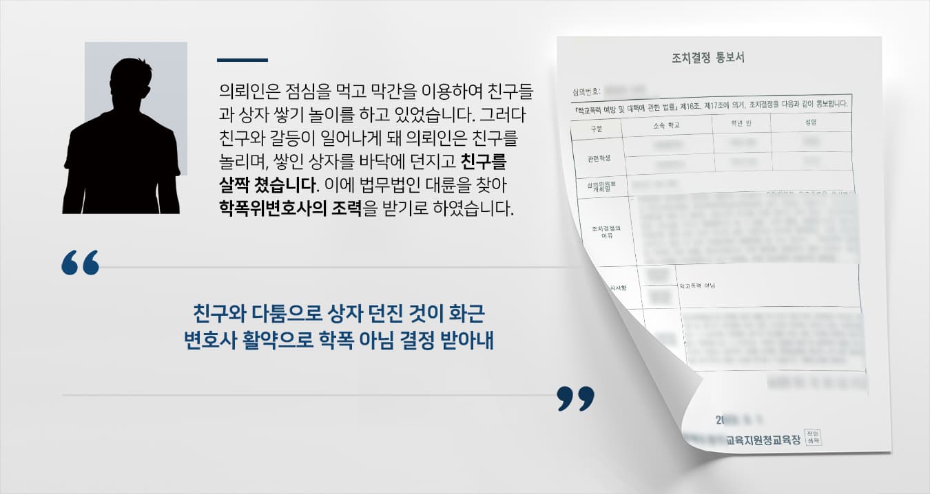 [학교폭력조치 결과] 학폭위변호사 조력으로 교육지원청 학폭 아님 확정